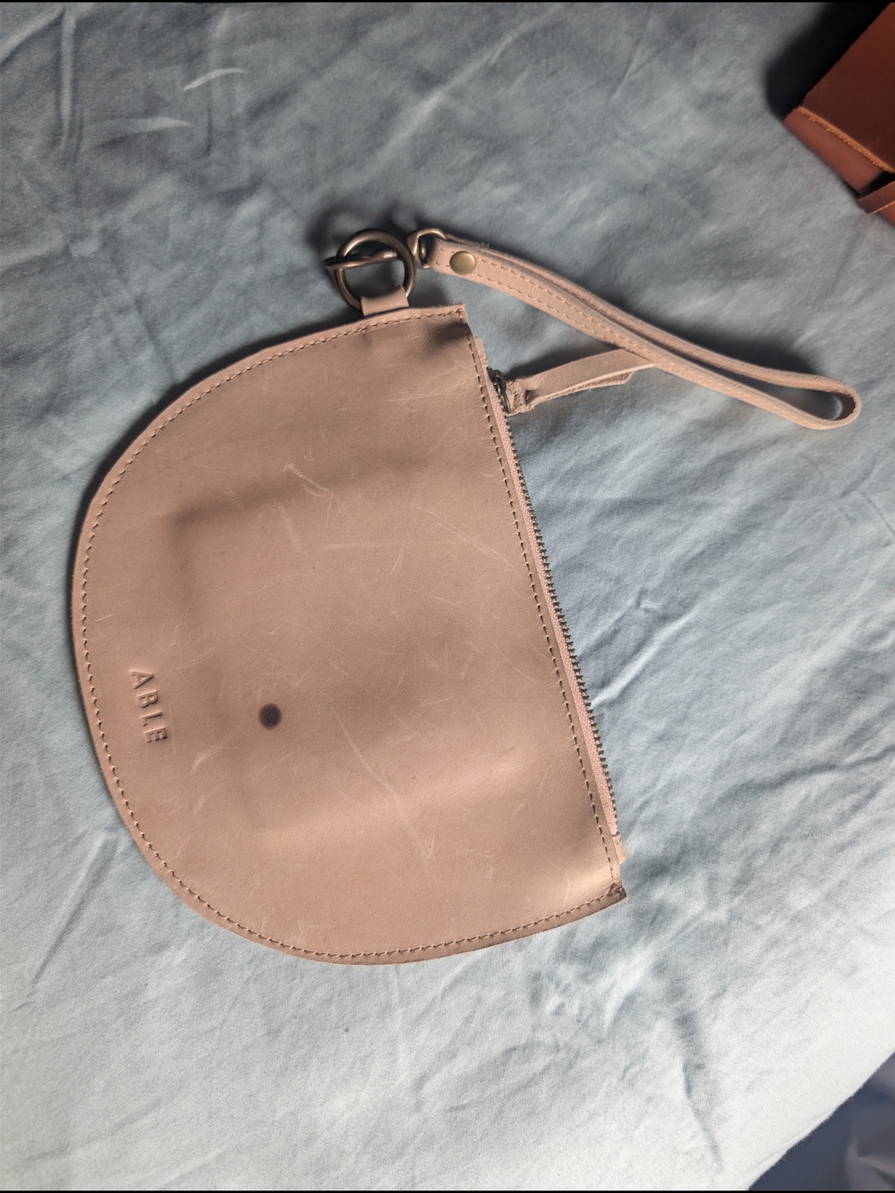 Able Blush Leather Half-Moon Pouch with Embossed Logo